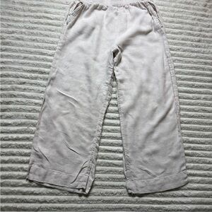 Tahari White Linen Wide-Leg Pants Elastic Waist Pockets Women’s Medium